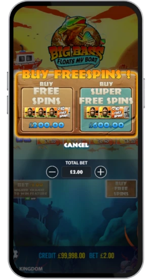 Buy Free Spins menu with price options